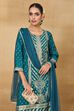 Teal Viscose Blend Straight Printed Suit Set image number 8