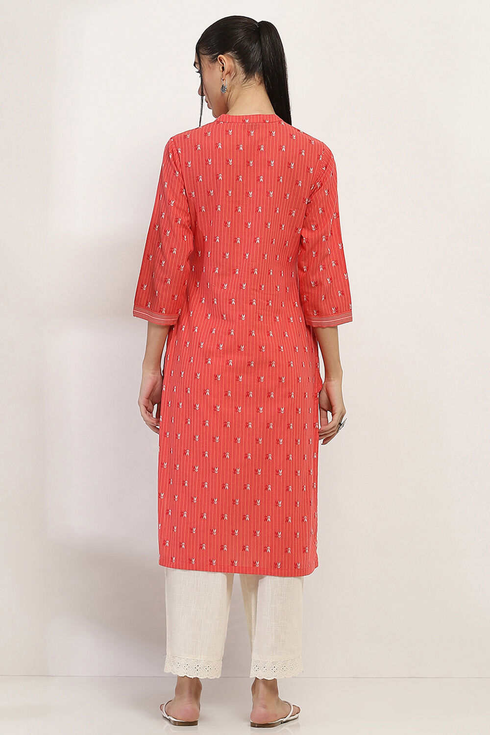 Coral Cotton Straight Kurta image number 3