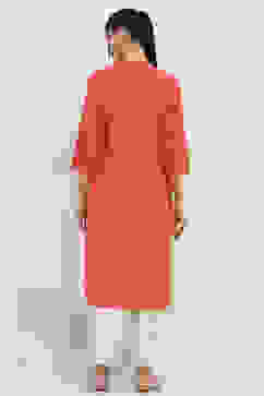 Coral Cotton Straight Kurta image number 3
