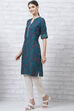 Teal Blue LIVA Straight Kurta image number 2