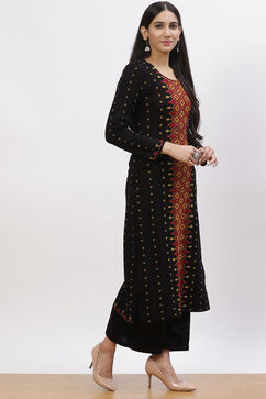 Black Jacquard Straight Kurta image number 3