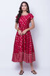 Maroon Polyester Dupioni Flared Dress image number 0