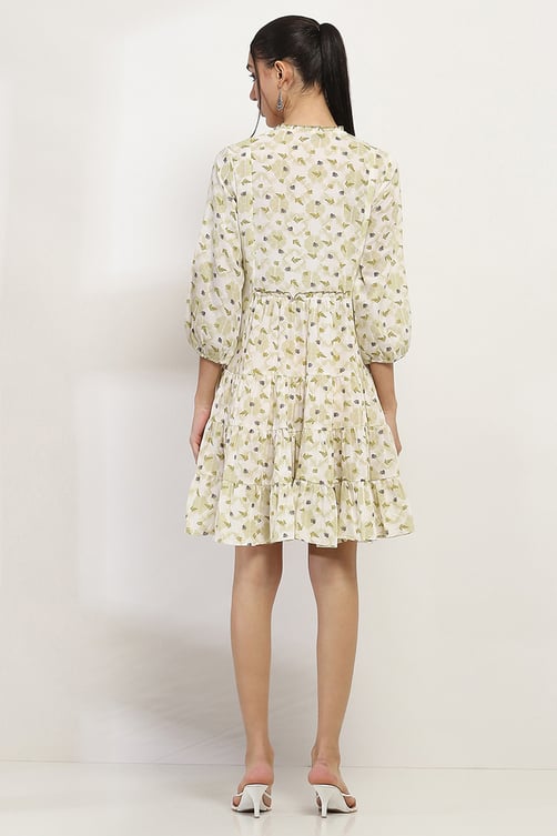 Olive Green Printed Tiered Dress image number 3