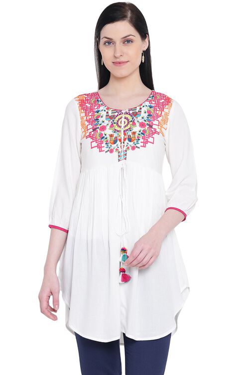 Ecru Rayon Front Open Indie Top image number 0