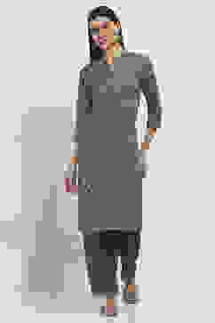 Navy Blue Printed Straight Kurta Set image number 6