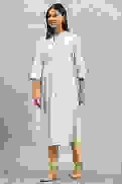 Beige Cotton Yarndyed Straight Kurta image number 2