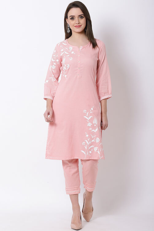 Peach Cotton Straight Kurta image number 0