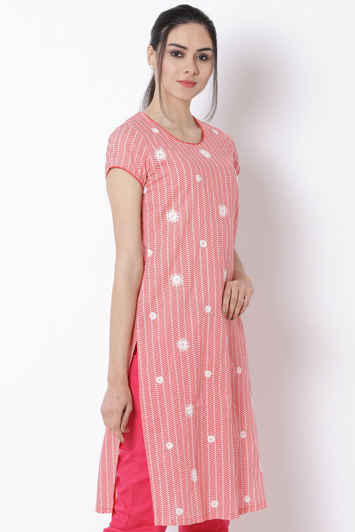 Coral Cotton Straight Kurta image number 4