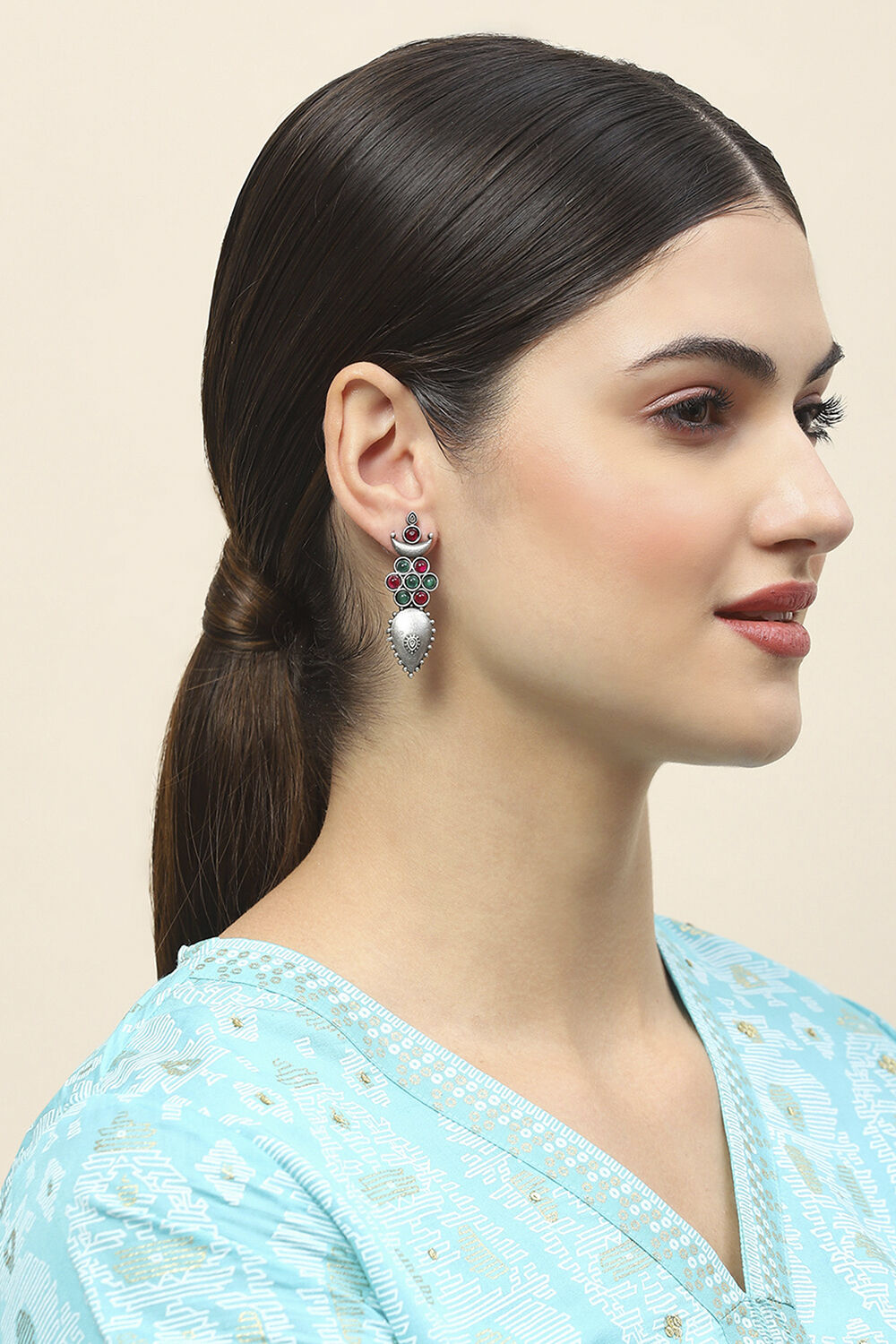 Antique Rose Oxidised Alloy Earrings image number 3