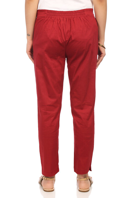 Maroon Cotton Slim Pants image number 3