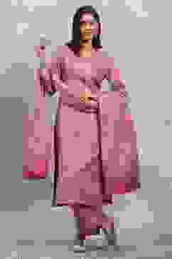 Coral Polyester Yarndyed Straight Suit Set image number 0