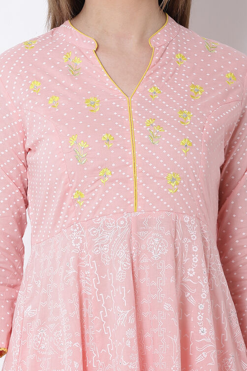 Peach Cotton Kalidar Kurta image number 1