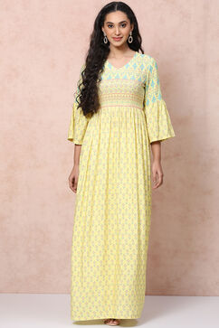 Yellow Viscose Flared Dress image number 0
