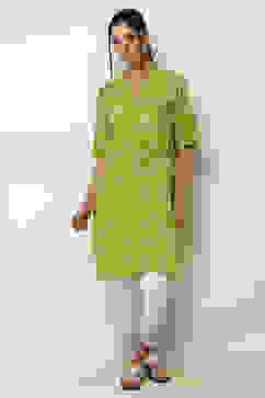 Green Floral Printed Straight Kurta image number 5
