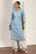 Blue Viscose Rayon Straight Kurta Pants Set image number 0