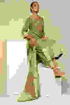 Green Acrylic Straight Yarn Dyed Kurta Palazzo Suit Set image number 7