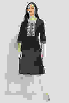 Indigo Cotton Blend Straight Kurta image number 5