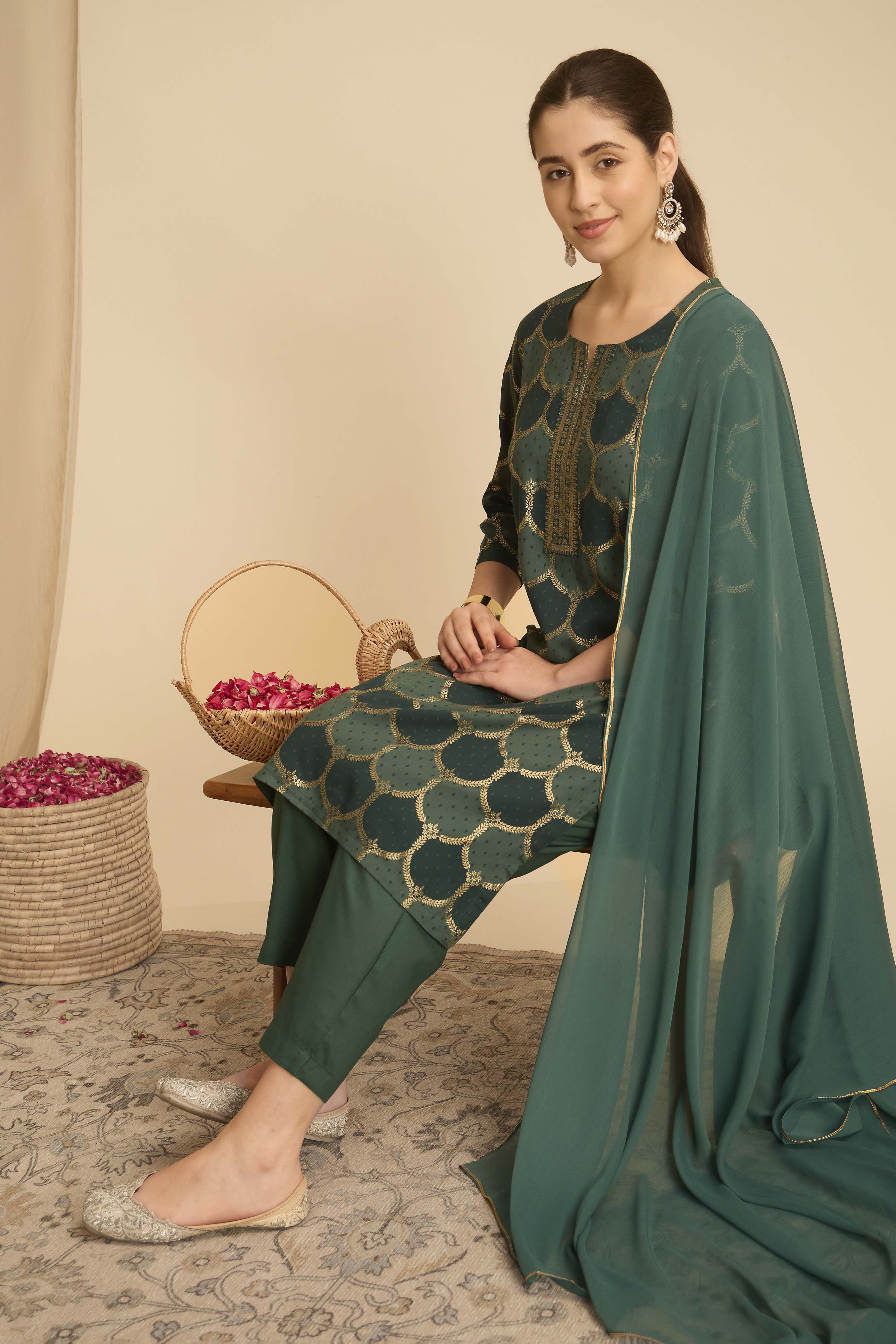 Purple Viscose Rayon Straight Printed Suit Set image number 0