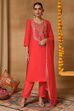 Red Viscose Blend Straight Solid Suit Set image number 7