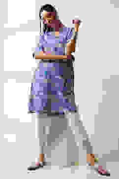 Purple Printed Straight Kurta image number 0