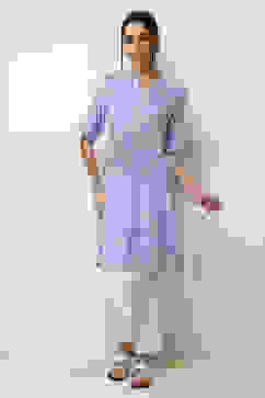 Blue Floral Printed Straight Kurta image number 5