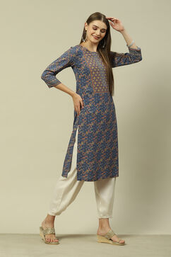 Green LIVA Straight Printed Kurta image number 5