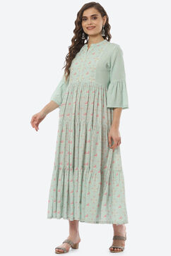 Mint Green Viscose Tired Dress image number 4