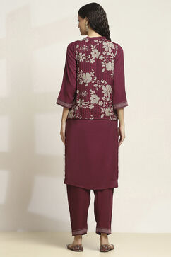 Wine Viscose Blend Printed Straight Kurta Pants Set image number 4