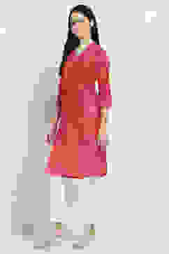 Orange Cotton Floral Straight Kurta image number 2