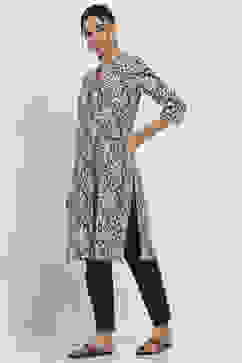 Blue and Beige Cotton Straight Kurta image number 2