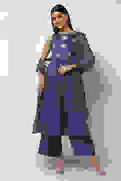 Indigo Blue Floral Anarkali Suit Set image number 0