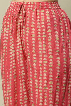 Pink Cotton Straight Printed Kurta Palazzo Suit Set image number 2
