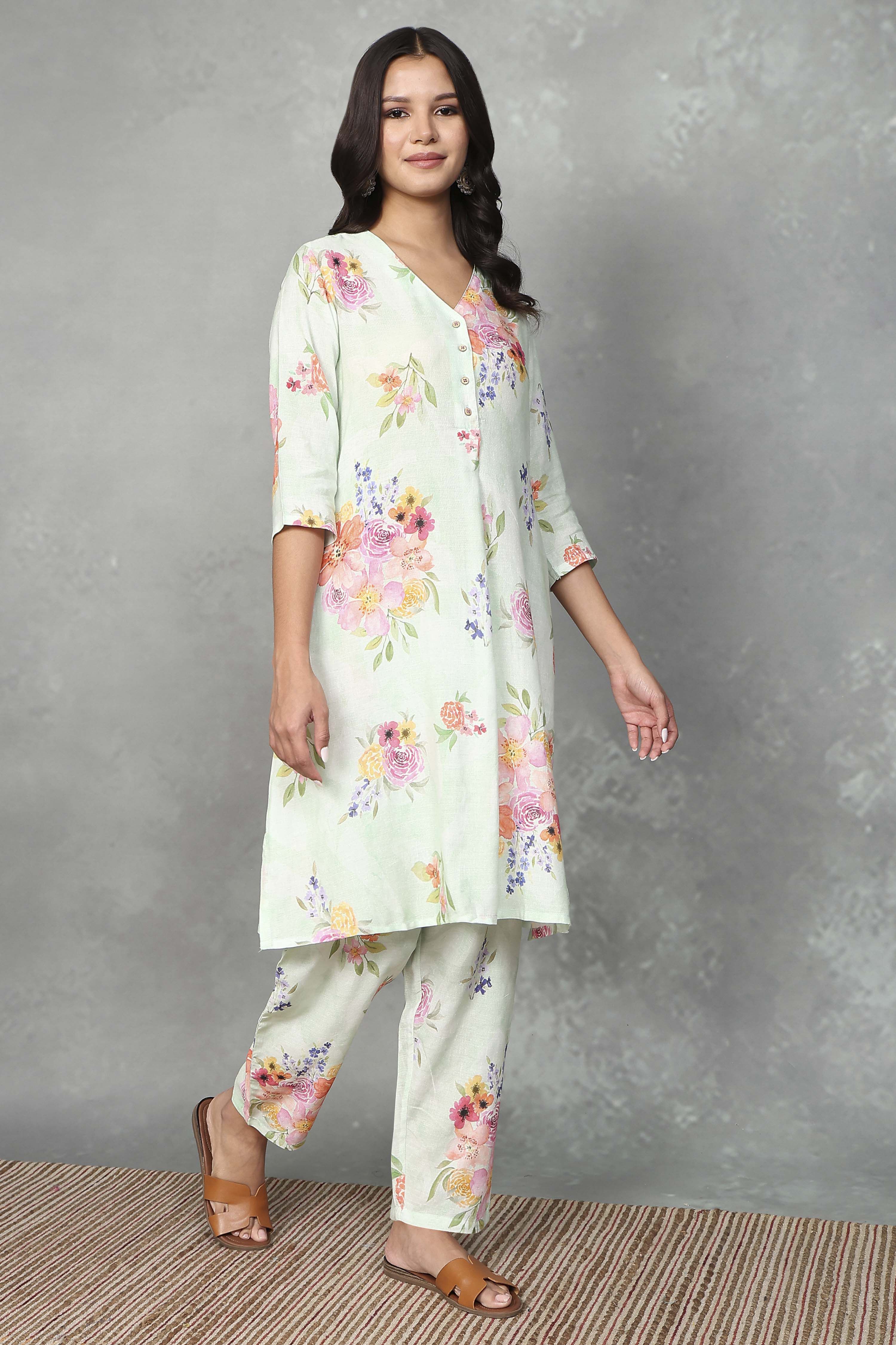 Green Viscose Rayon Kurta Pants Set image number 5