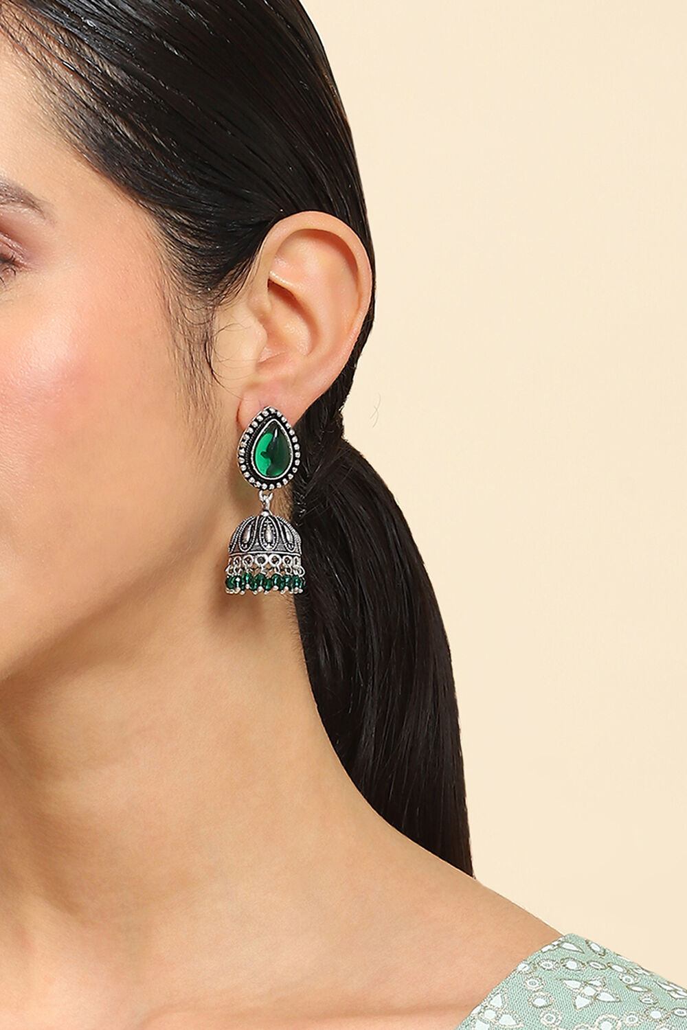 Green Brass Jhumka image number 1