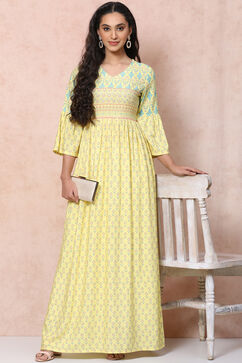Yellow Viscose Flared Dress image number 5