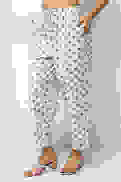 Off-White Cotton Blend Printed Straight Palazzos image number 2