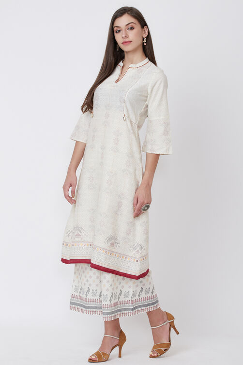 Ecru Cotton And Flex A Line Kurta image number 2