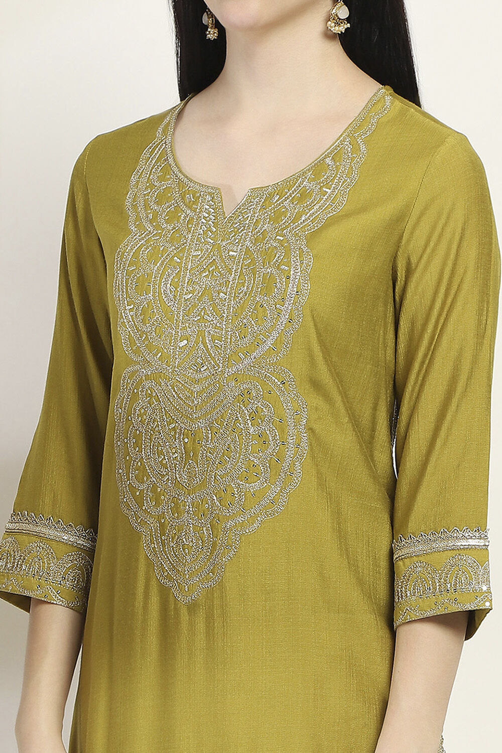 Lime Viscose Blend Straight Set image number 1