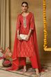 Red Viscose Rayon Straight Printed Suit Set image number 9