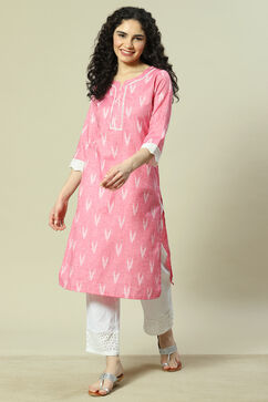 Pink Viscose Blend Straight Kurta image number 0