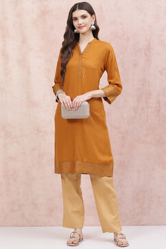 Mustard LIVA Straight Kurta image number 5