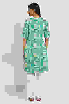 Teal Printed Straight Kurta image number 3
