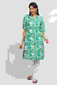 Teal Printed Straight Kurta image number 0