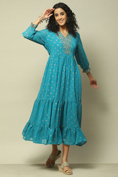 Blue Polyester Printed Dress image number 5