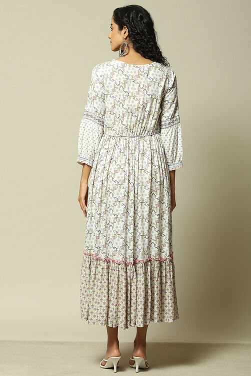 Ecru LIVA Tiered Printed Dress image number 3