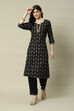 Black Cotton Blend Straight Printed Kurta Palazzo Suit Set image number 6