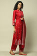 Red Poly Viscose Straight Yarndyed Kurta Palazzo Suit Set image number 6