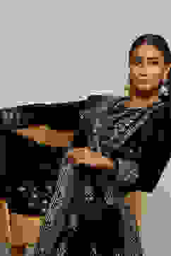 Teal Blue Poly Velvet A-Line Printed Kurta Salwar Suit Set image number 7