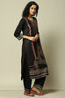 Black Poly Viscose Straight Yarndyed Kurta Palazzo Suit Set image number 6