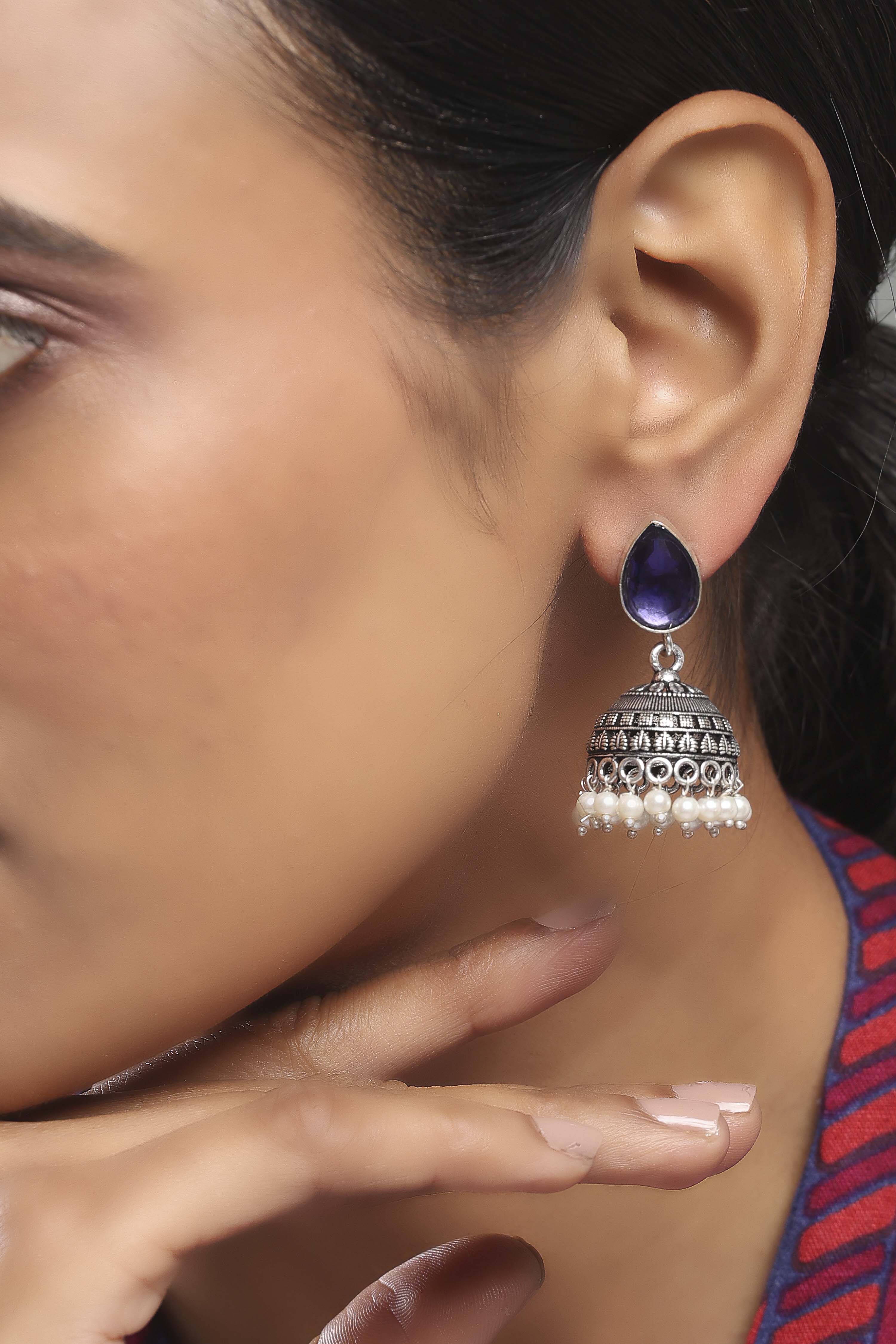 Navy Brass Jhumka image number 1